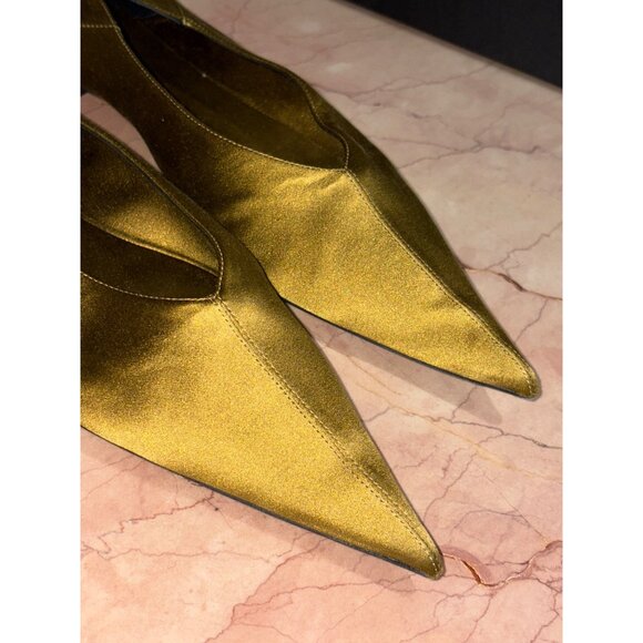 Saint Laurent Carolyn Slipper in Cuba Gold 40 With Box Womens Satin Flats - Picture 7 of 15